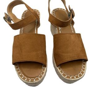 Universal Tread Cognac Morgan Tan Faux Suede Espadrille Wedges Size 9.5
